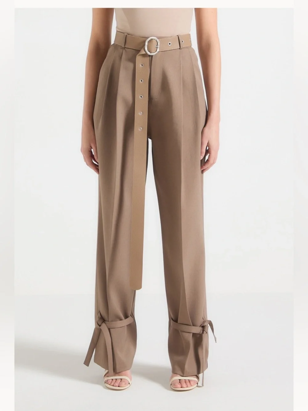 Maniere De Voir Suzanne tailored trouser with belt and ankle ties size 10 NWT - Picture 1 of 11